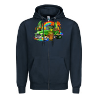 Navy St. Patrick's Day truck with gnomies Zipper Hoodie - CowGirlArtShop