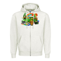 Oatmeal Heather St. Patrick's Day truck with gnomies Zipper Hoodie - CowGirlArtShop