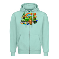 Seafoam St. Patrick's Day truck with gnomies Zipper Hoodie - CowGirlArtShop