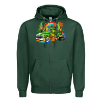 Sports Green St. Patrick's Day truck with gnomies Zipper Hoodie - CowGirlArtShop