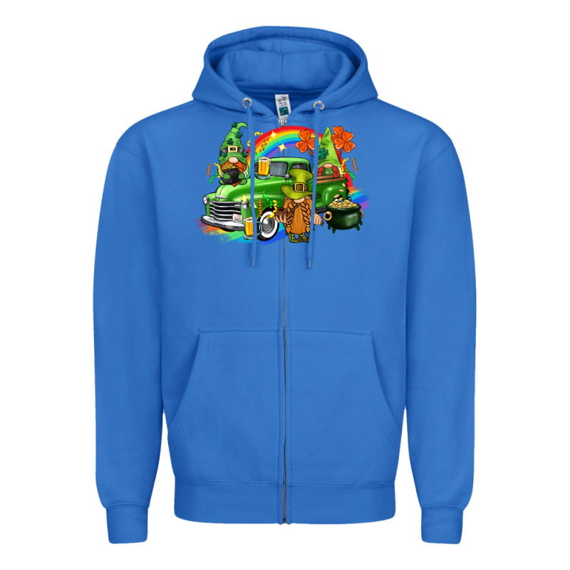 St. Patrick's Day Truck With Gnomies Zipper Hoodie by CowGirlArtShop | Teevron