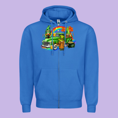 St. Patrick's Day Truck With Gnomies Zipper Hoodie Designed By Cowgirlartshop