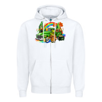 White St. Patrick's Day truck with gnomies Zipper Hoodie - CowGirlArtShop