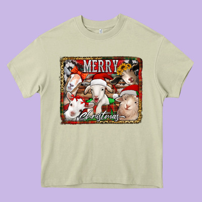 Merry Christmas Goats Heavy Core Tee Designed By Jasminsmagicworld