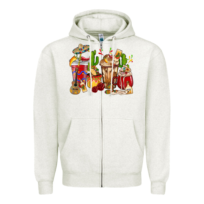 Cino De Mayo Coffee Cups Mexico Zipper Hoodie by HowdyJamesFarm | Teevron