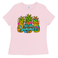 Bubblegum Pink hello summer pineapple Ladies Tee - Jasminsmagicworld