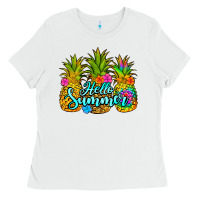White hello summer pineapple Ladies Tee - Jasminsmagicworld