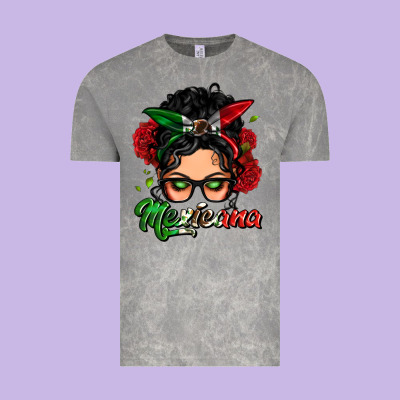 Mexicana Woman Messy Bun Vintage Tee Designed By Lillyallendesigns