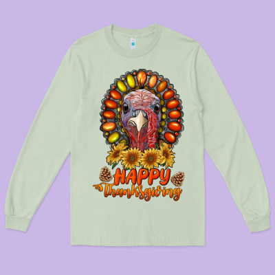 Happy Thanksgiving Gemstone Long Sleeve Tee Designed By Ranaportraitstore
