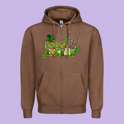 Sham Rockin Skeleton Hand St. Patrick's Zipper Hoodie Designed By Cowgirlartshop