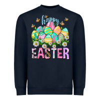 Navy Happy Easter with eggs Heavyweight Sweatshirt - NancyCooperArtShop