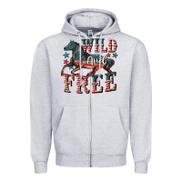 Heather Grey Wild and free 4th of july Zipper Hoodie - CowGirlArtShop