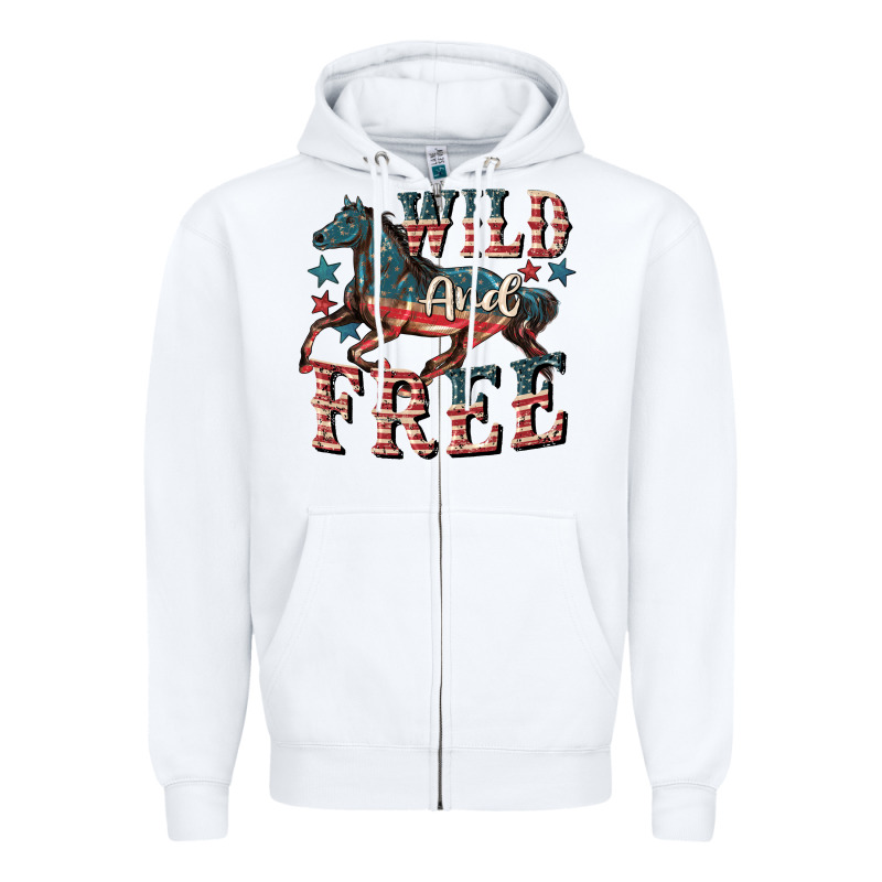 Wild And Free 4th Of July Zipper Hoodie by CowGirlArtShop | Teevron
