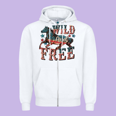 Wild And Free 4th Of July Zipper Hoodie Designed By Cowgirlartshop