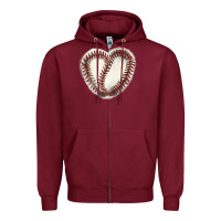 Burgundy Baseball ball heart Zipper Hoodie - HowdyJamesFarm