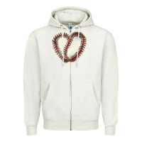 Oatmeal Heather Baseball ball heart Zipper Hoodie - HowdyJamesFarm