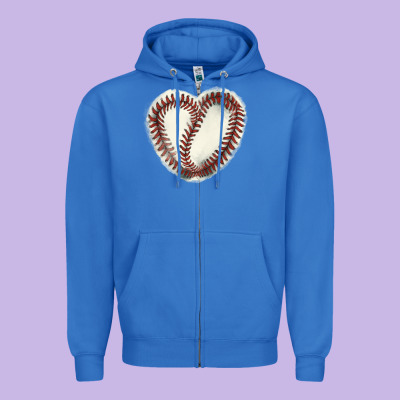 Baseball Ball Heart Zipper Hoodie Designed By Howdyjamesfarm