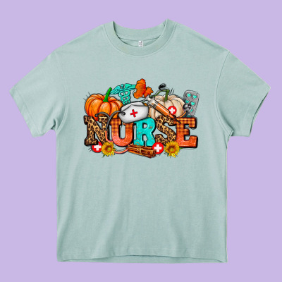 Nurse With Fall Element Heavy Core Tee Designed By Adodesignshop