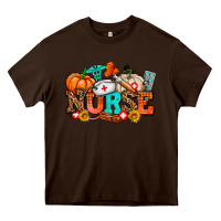 Chocolate Brown nurse with fall element Heavy Core Tee - AdoDesignShop
