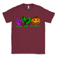 Burgundy peace love halloween Classic Tee - BundleAndBundleShop