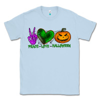 Dusty Blue peace love halloween Classic Tee - BundleAndBundleShop