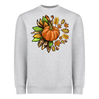Heather Grey Fall Sunflower with Pumpkin Heavyweight Sweatshirt - texasbilliewilder