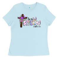 Baby Blue easter he is risen matthew 28 6 Ladies Tee - Jasminsmagicworld