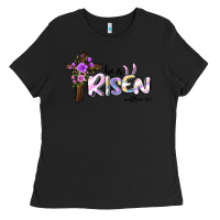 Black easter he is risen matthew 28 6 Ladies Tee - Jasminsmagicworld