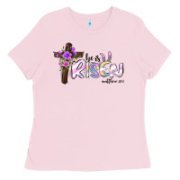 Bubblegum Pink easter he is risen matthew 28 6 Ladies Tee - Jasminsmagicworld