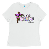 White easter he is risen matthew 28 6 Ladies Tee - Jasminsmagicworld