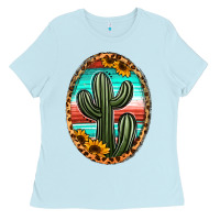 Baby Blue serape and sunflower cactus Ladies Tee - Jasminsmagicworld