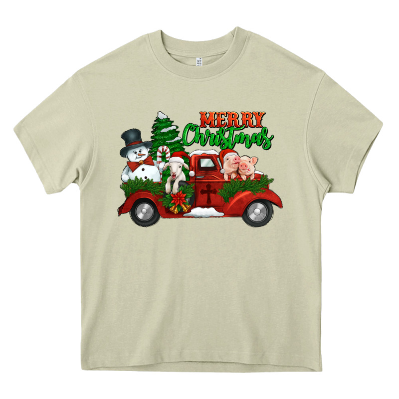 Merry Christmas Snowman And Farm Animals Truck Heavy Core Tee by Jasminsmagicworld | Teevron