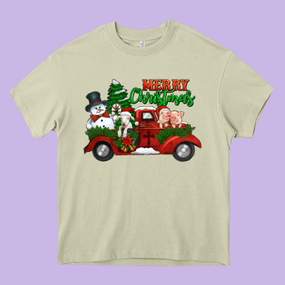 Merry Christmas Snowman And Farm Animals Truck Heavy Core Tee Designed By Jasminsmagicworld