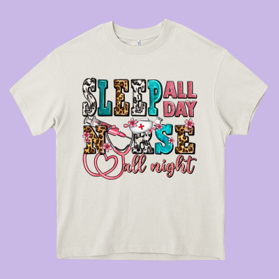 Sleep All Day Nurse All Night Heavy Core Tee Designed By Adodesignshop