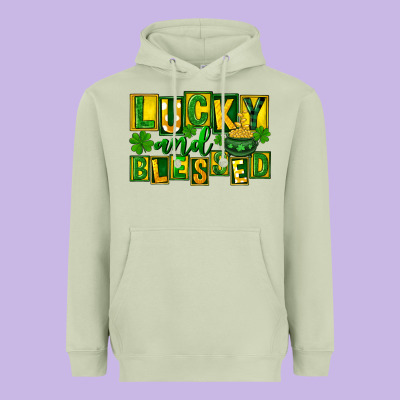 Lucky And Blessed St. Patricks Day Heavyweight Hoodie Designed By Fadigitalartstudio
