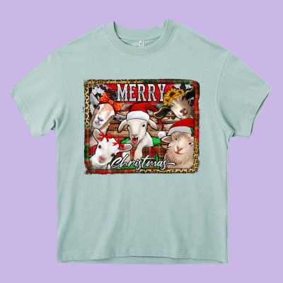 Merry Christmas Goats Heavy Core Tee Designed By Jasminsmagicworld