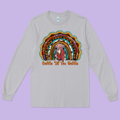 Gobble Till You Wobble Thanksgiving Rainbow Long Sleeve Tee Designed By Ranaportraitstore
