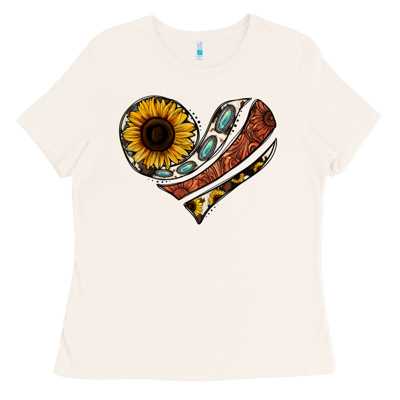 Western Sunflower Cowhide  Heart Ladies Tee by Jasminsmagicworld | Teevron