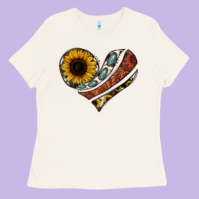 Western Sunflower Cowhide  Heart Ladies Tee Designed By Jasminsmagicworld