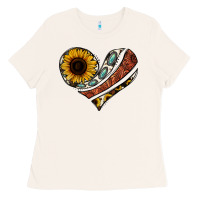 Bone western sunflower cowhide  heart Ladies Tee - Jasminsmagicworld
