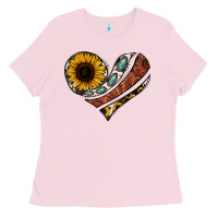 Bubblegum Pink western sunflower cowhide  heart Ladies Tee - Jasminsmagicworld