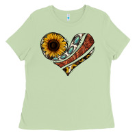 Matcha western sunflower cowhide  heart Ladies Tee - Jasminsmagicworld