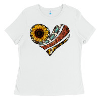 White western sunflower cowhide  heart Ladies Tee - Jasminsmagicworld