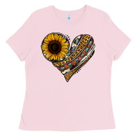 Bubblegum Pink western sunflower leopard cowhide heart Ladies Tee - Jasminsmagicworld