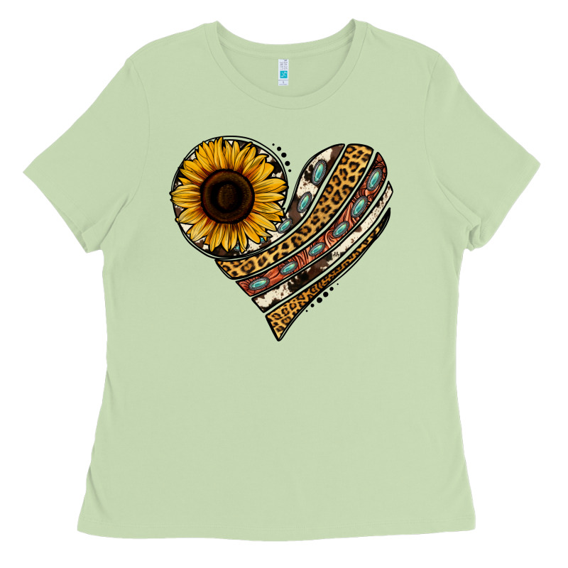 Western Sunflower Leopard Cowhide Heart Ladies Tee by Jasminsmagicworld | Teevron
