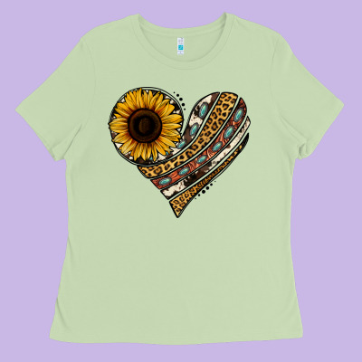 Western Sunflower Leopard Cowhide Heart Ladies Tee Designed By Jasminsmagicworld