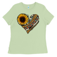 Matcha western sunflower leopard cowhide heart Ladies Tee - Jasminsmagicworld
