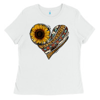 White western sunflower leopard cowhide heart Ladies Tee - Jasminsmagicworld