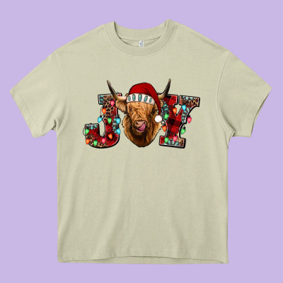 Joy Highland Cow Heavy Core Tee Designed By Jasminsmagicworld