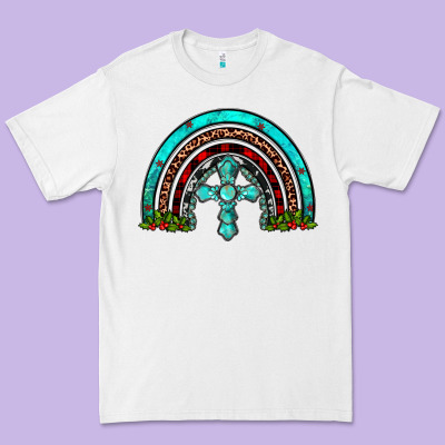 Cross Christmas Rainbow Premium Tee Designed By Jahusdesignshop